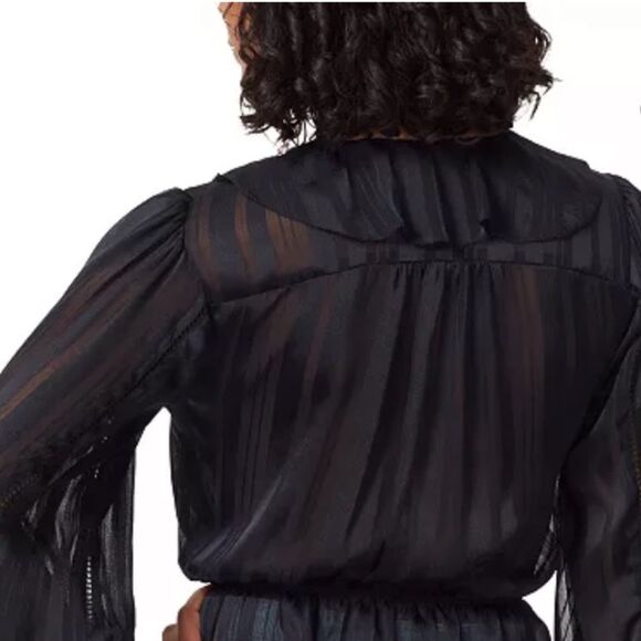 SAM EDELMAN WOMEN’S VERMONT RUFFLED COLLAR PEPLUM BLOUSE IN BLACK SIZE SMALL NWT - Picture 4 of 5